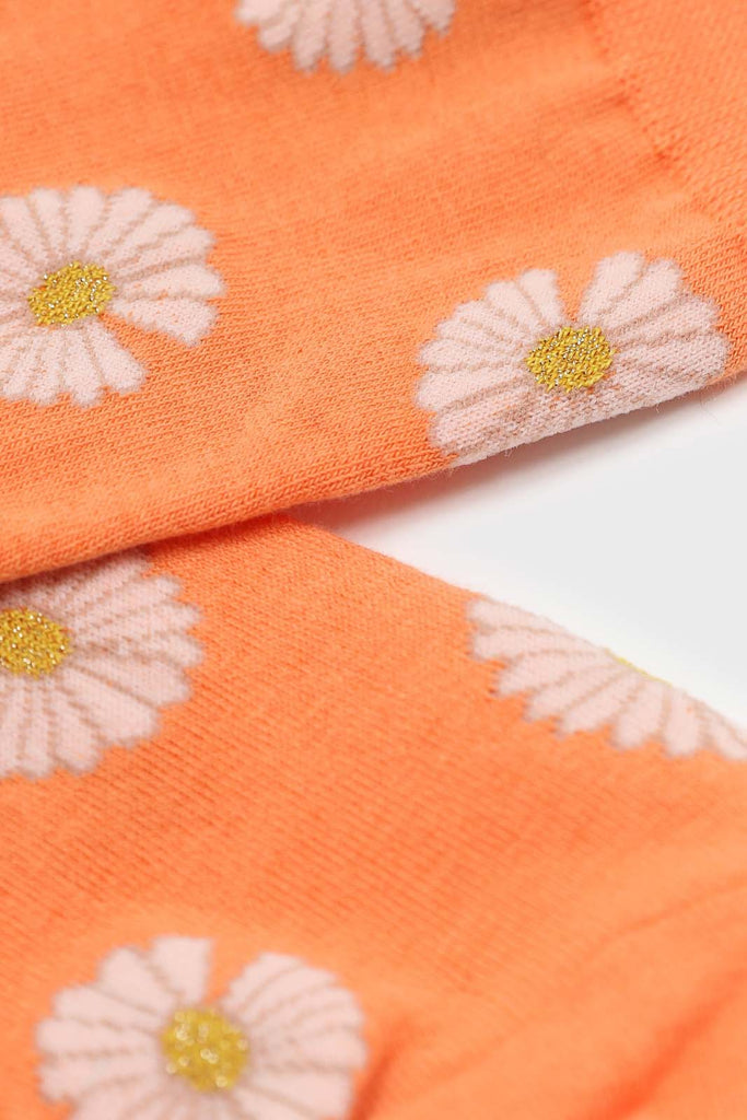 Orange and ivory daisy print socks_2