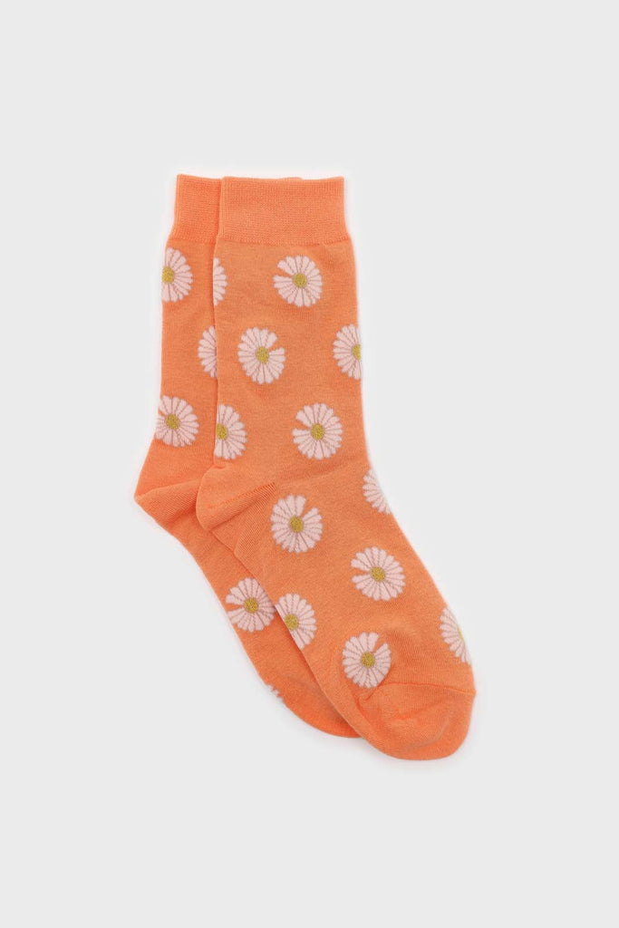 Orange and ivory daisy print socks_1