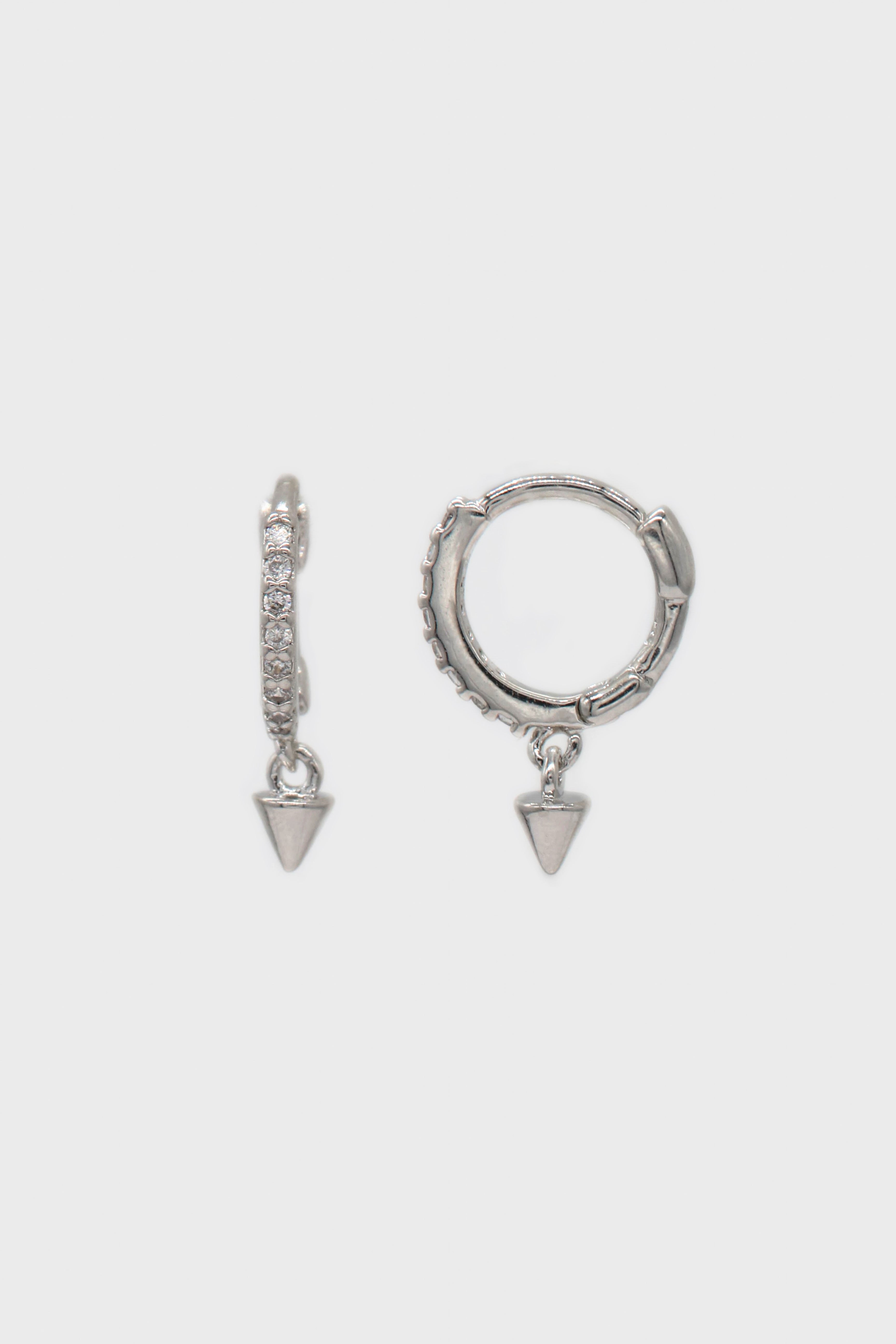 Silver pave dangling spike huggie earrings - 7mm_4