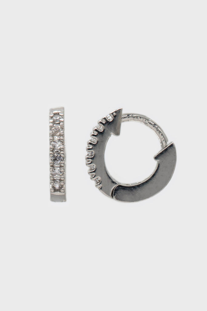Silver simple pave huggie earrings - 5.5mm_4