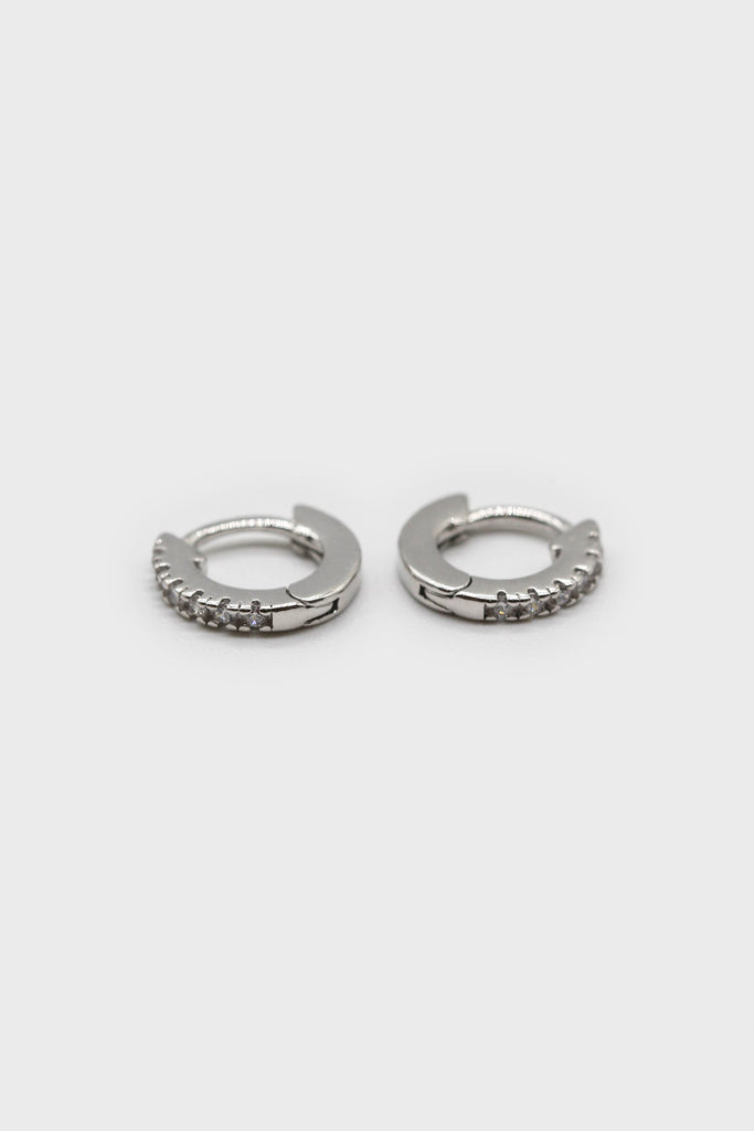 Silver simple pave huggie earrings - 5.5mm_1