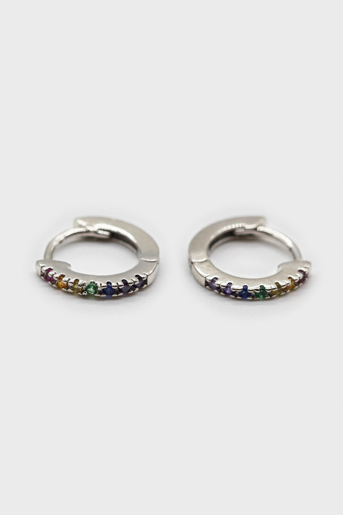 Silver rainbow pave huggie earrings - 6.5mm_1