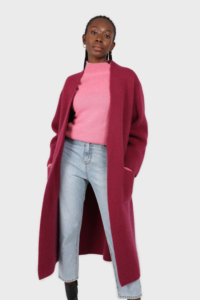 Beet red thick angora sweater coat_1