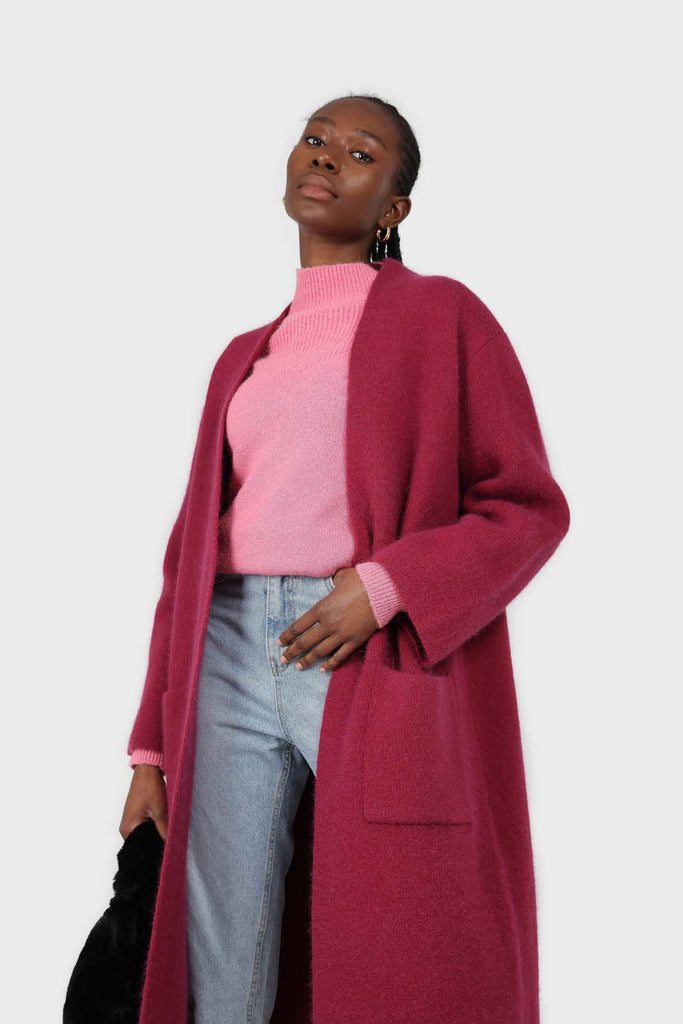 Beet red thick angora sweater coat_2