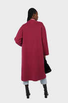 Beet red thick angora sweater coat_5