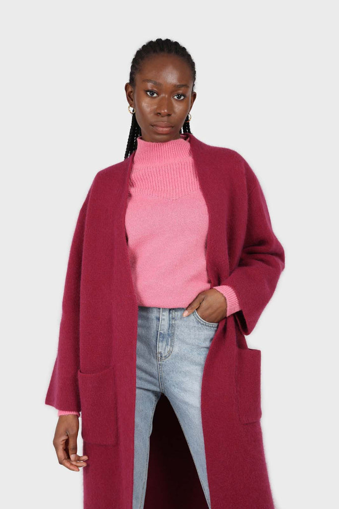 Beet red thick angora sweater coat_6