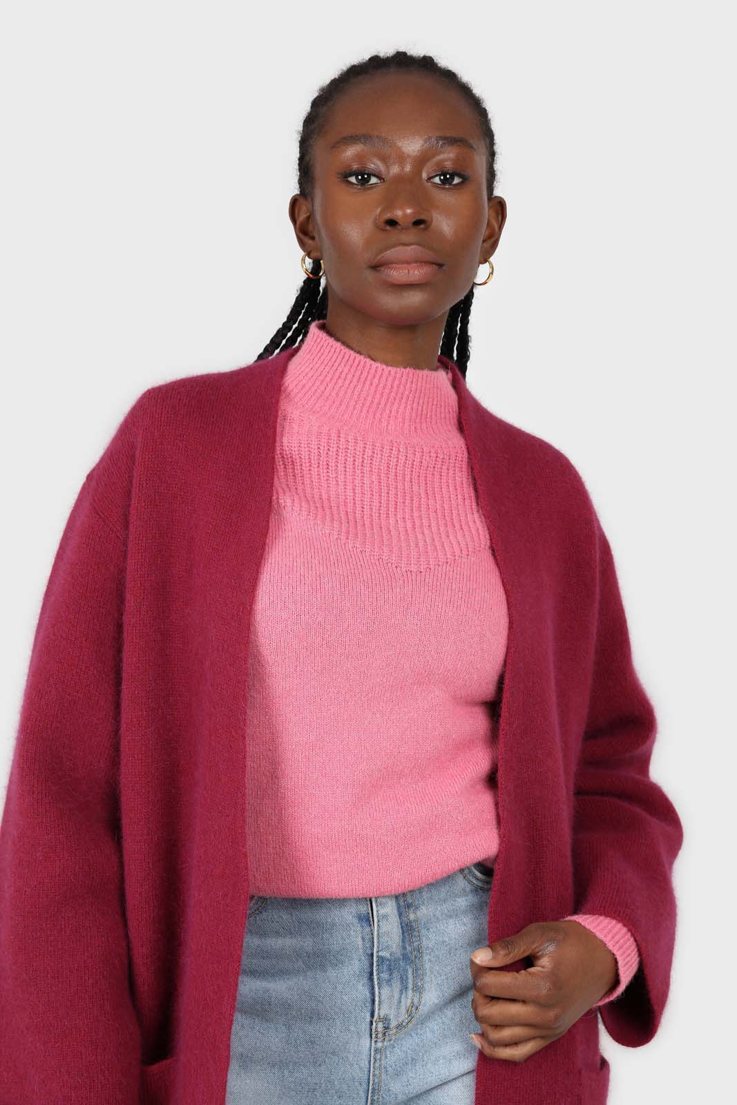 Beet red thick angora sweater coat_7