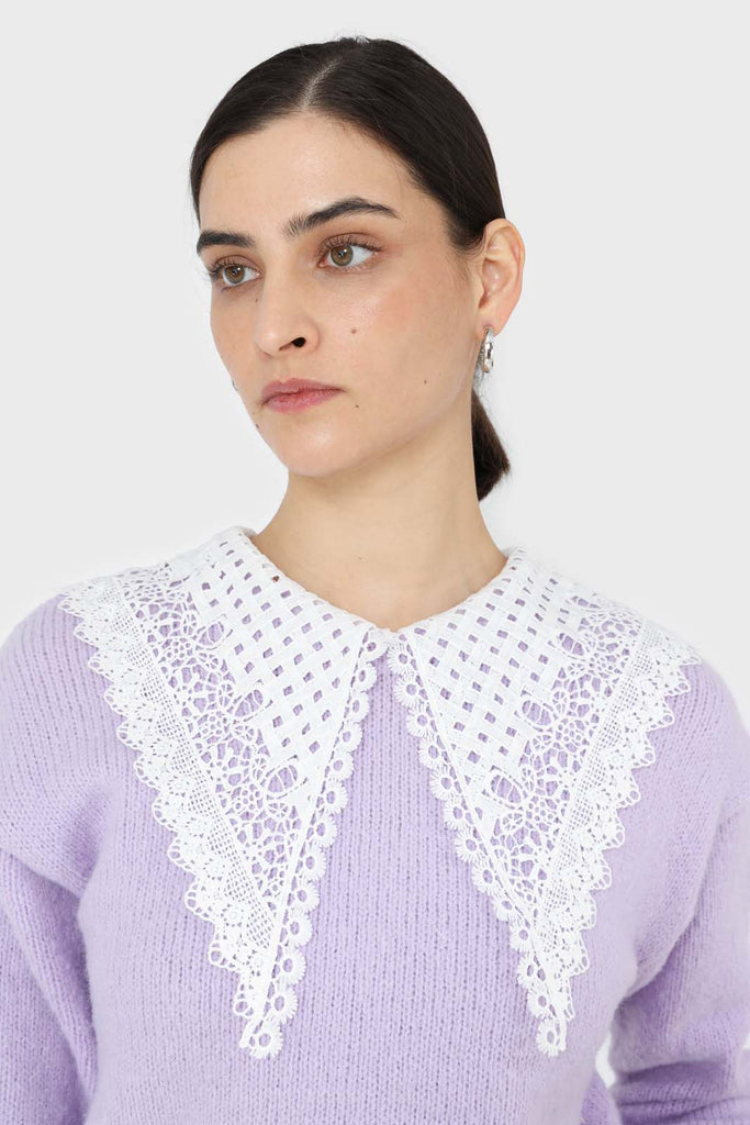 Lilac large lace collar knit top_6