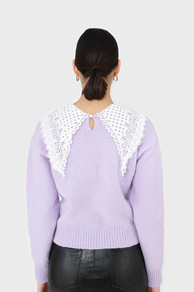 Lilac large lace collar knit top_7