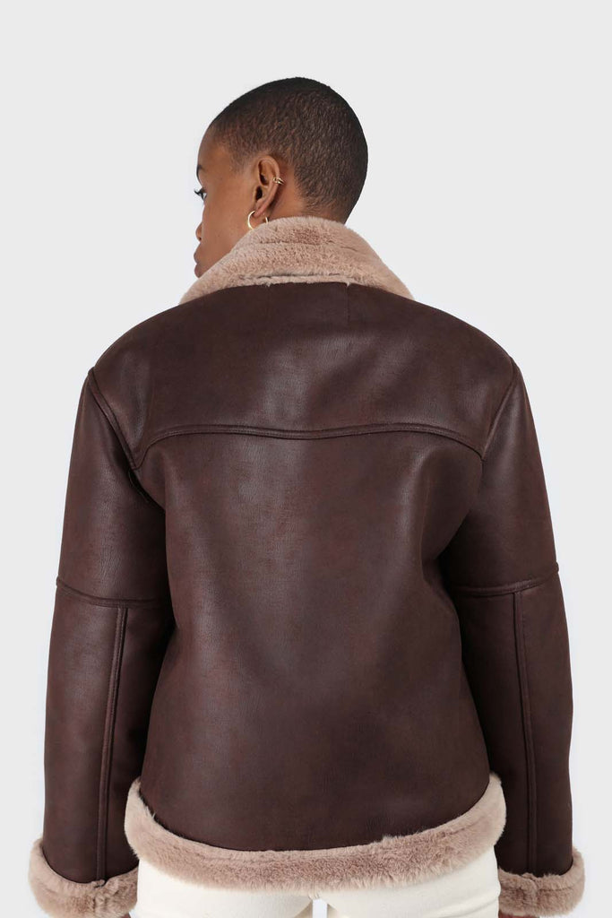 Brown and beige faux fur biker jacket_2