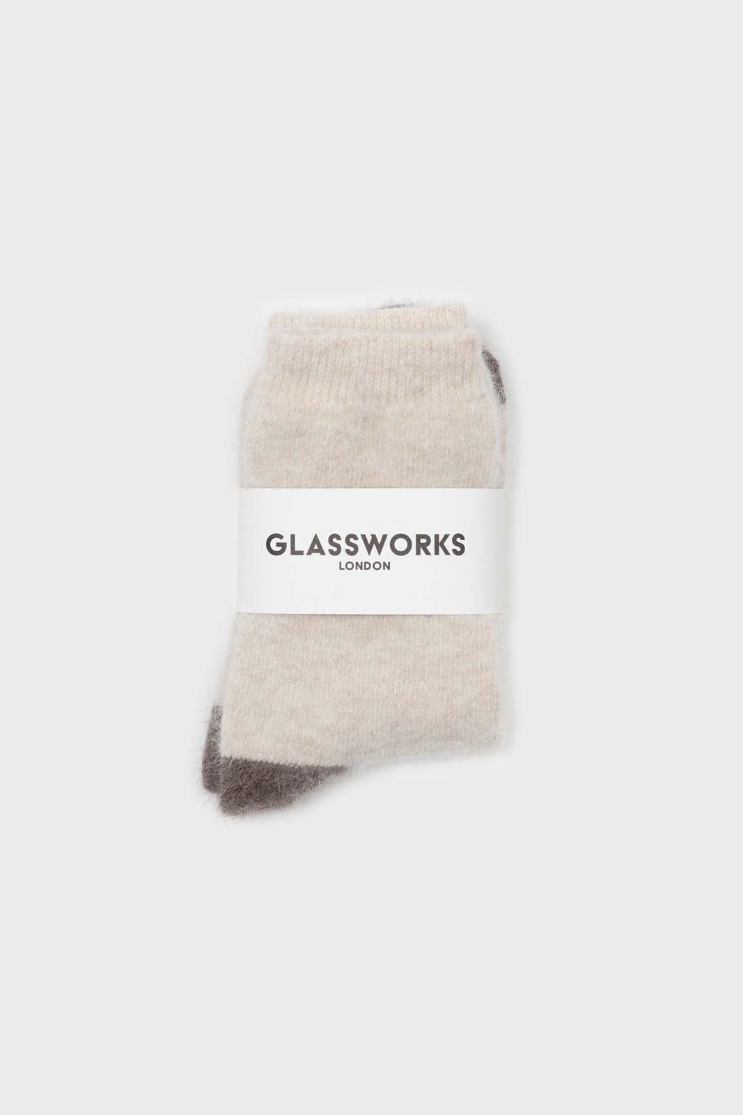 Oatmeal and brown furry color block angora socks_4