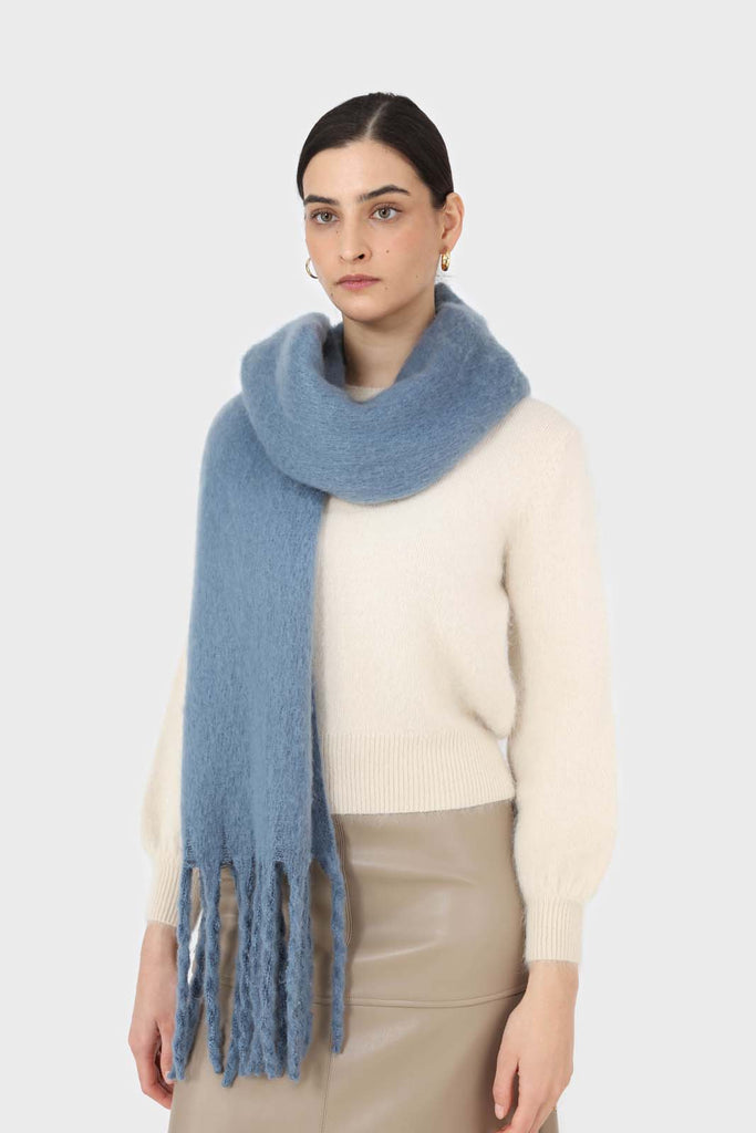 Bright blue fuzzy thick scarf - 826_5