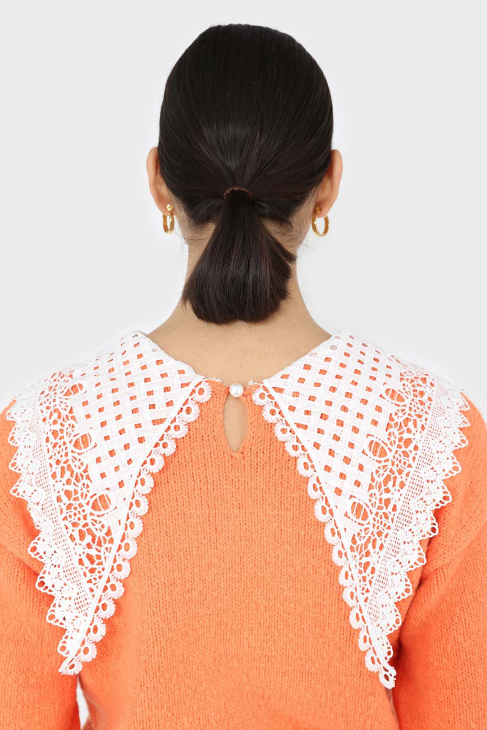 Orange large lace collar knit top_9