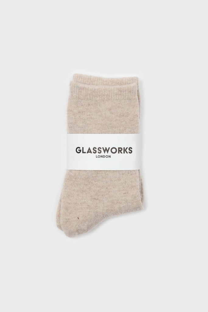 Oatmeal smooth wool long socks_3