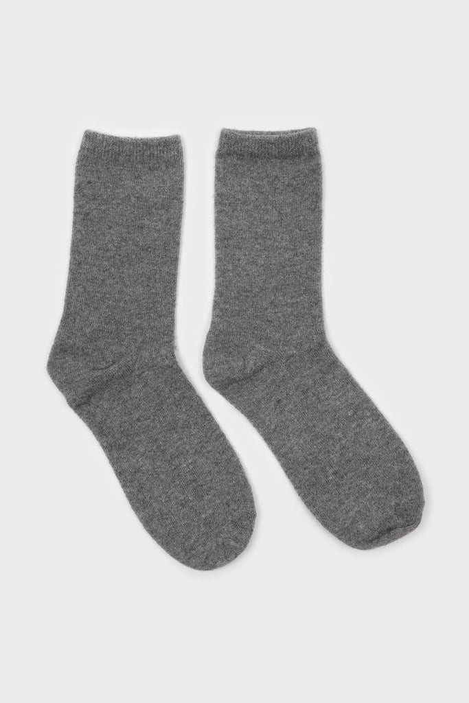 Dark grey smooth wool long socks_4
