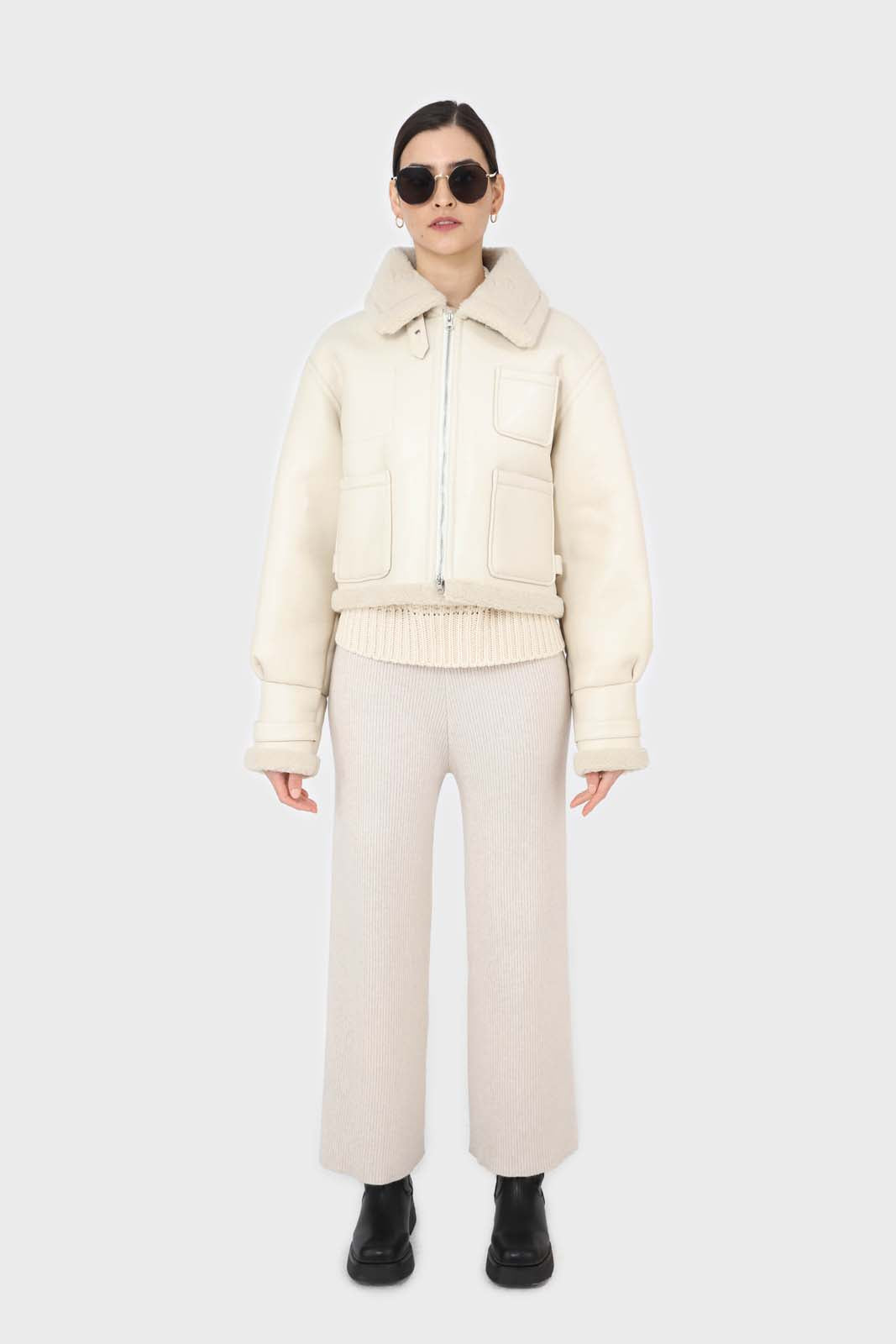 Ivory faux shearling biker jacket_2