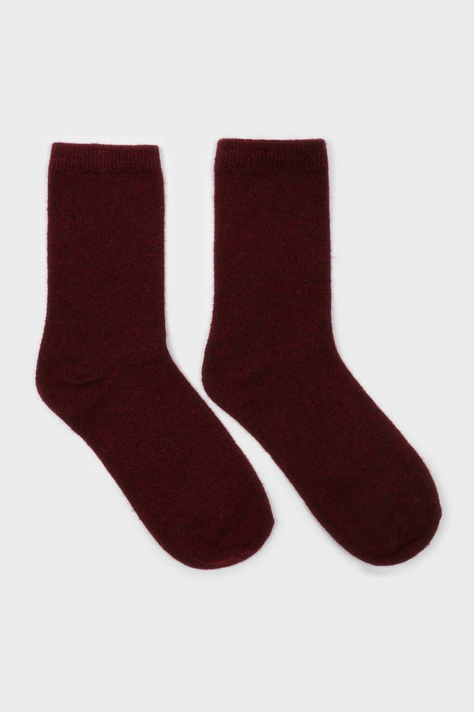 Burgundy smooth wool long socks_4