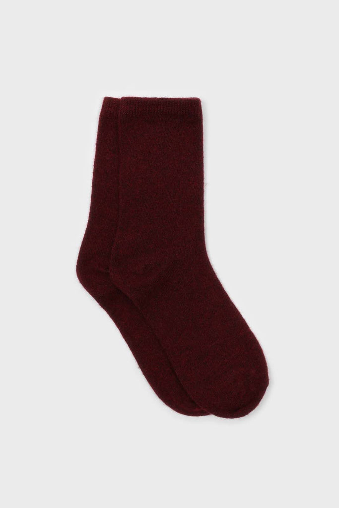 Burgundy smooth wool long socks_1