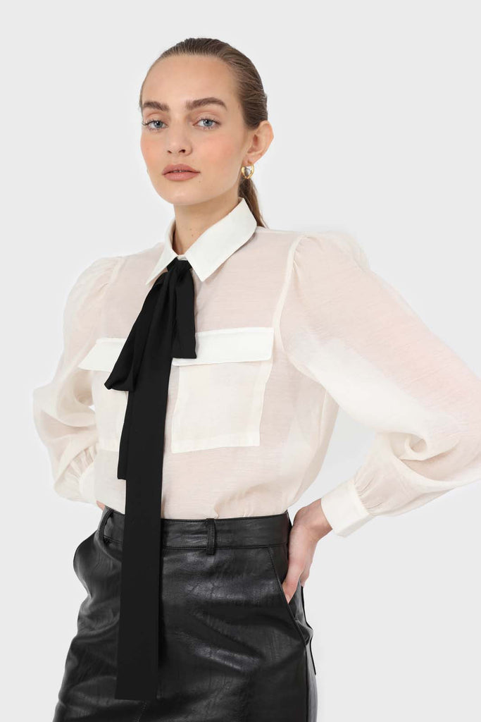 Ivory and black pussy bow semi sheer blouse_1