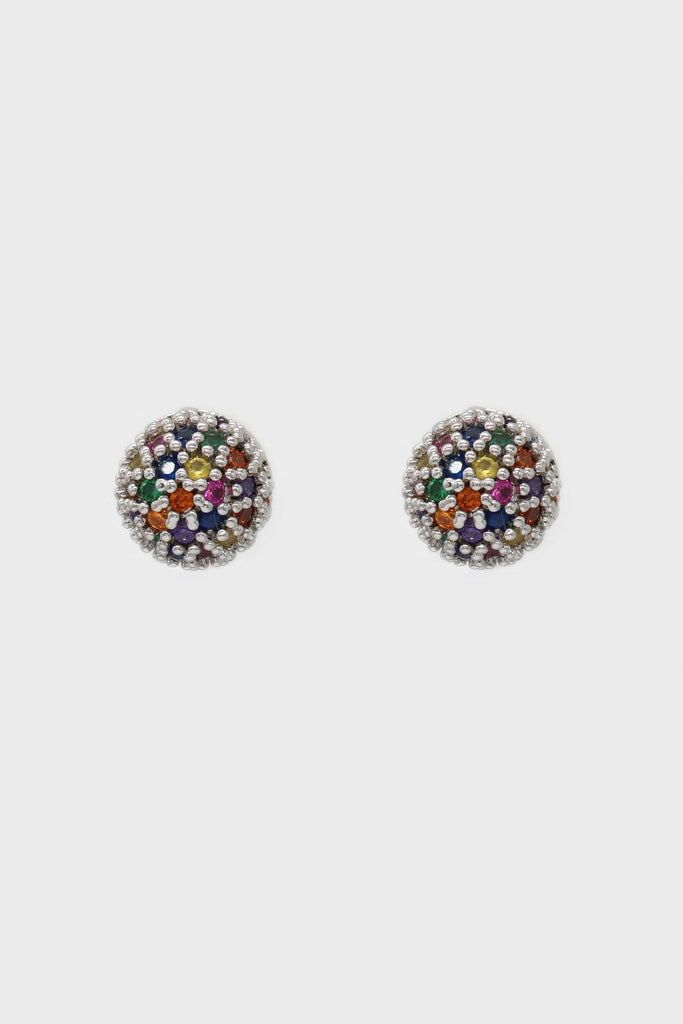 Silver rainbow stone ball stud earrings_4