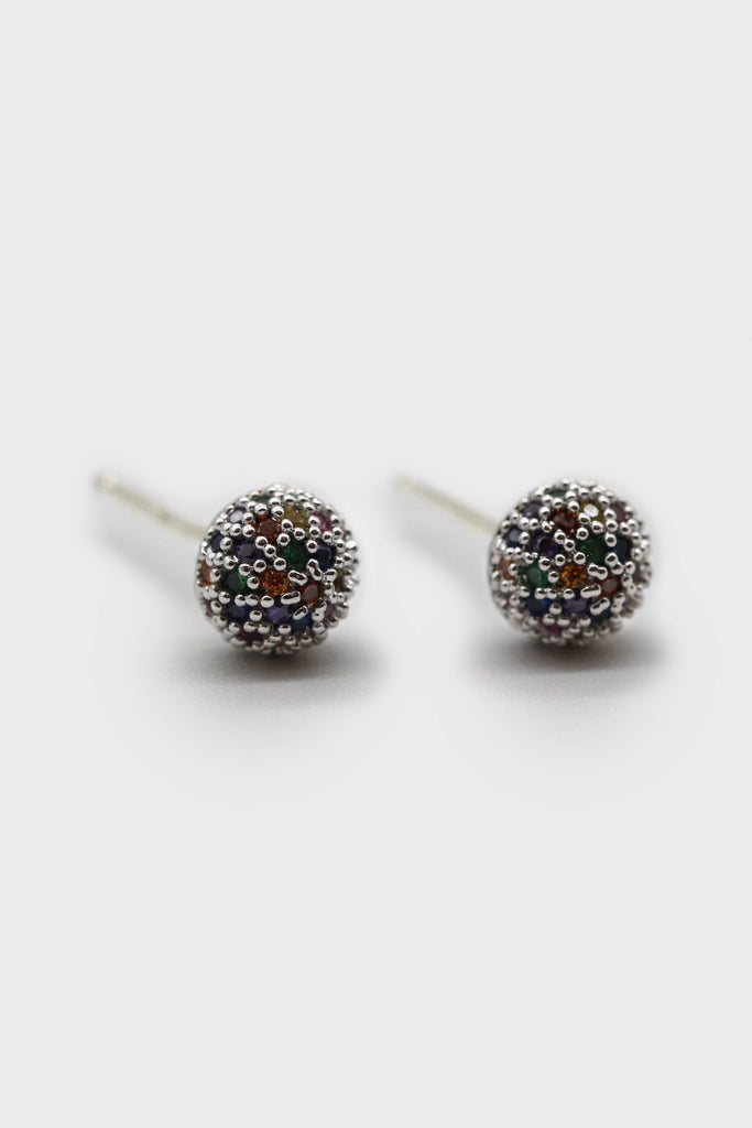 Silver rainbow stone ball stud earrings_1