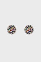Silver rainbow stone ball stud earrings_4
