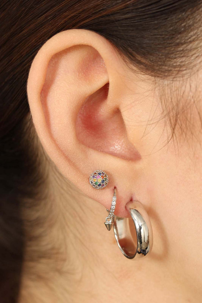 Silver rainbow stone ball stud earrings_2