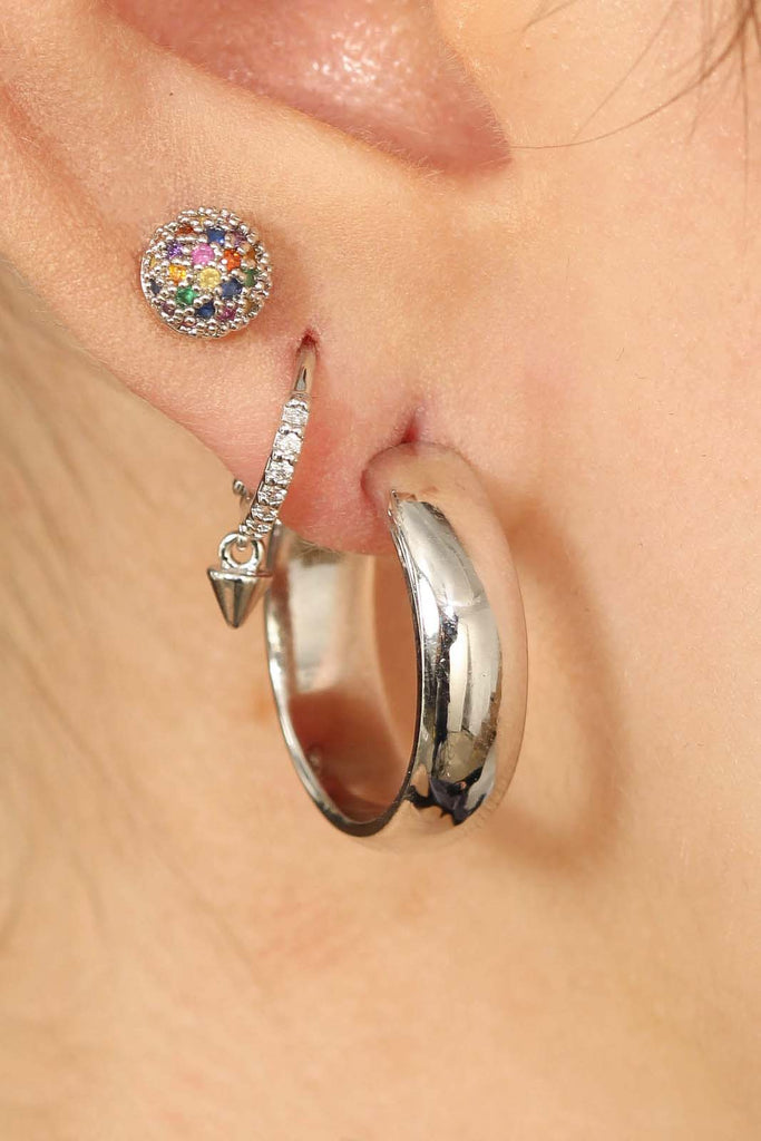 Silver rainbow stone ball stud earrings_3