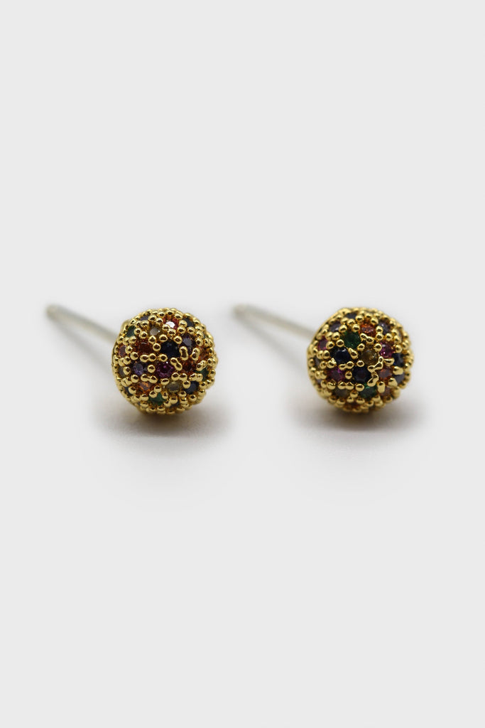 Gold rainbow stone ball stud earrings_1