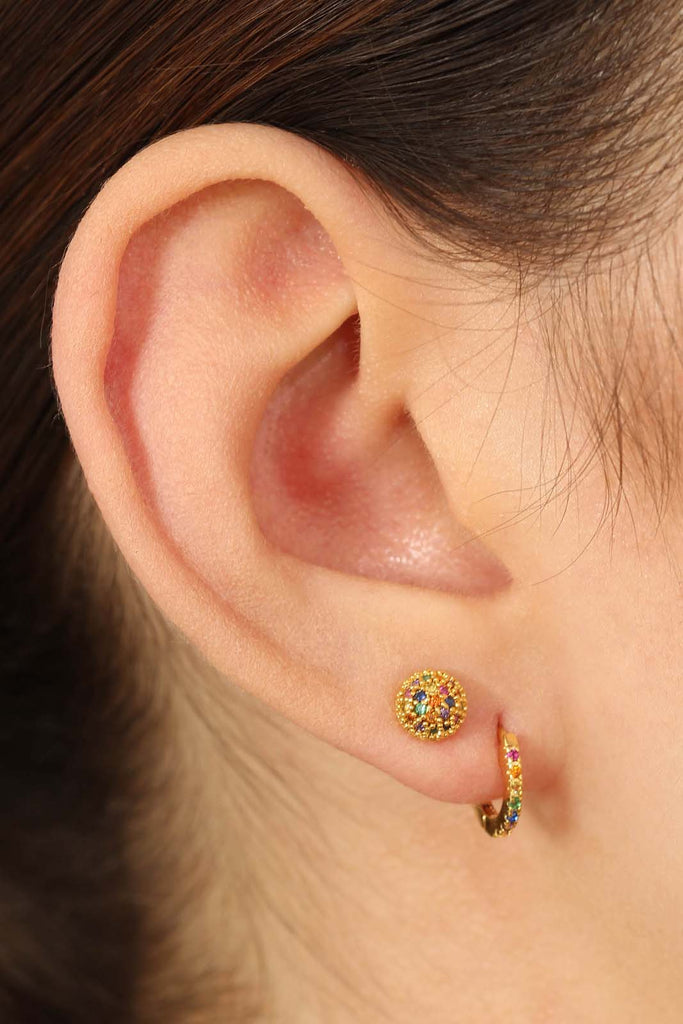 Gold rainbow stone ball stud earrings_2
