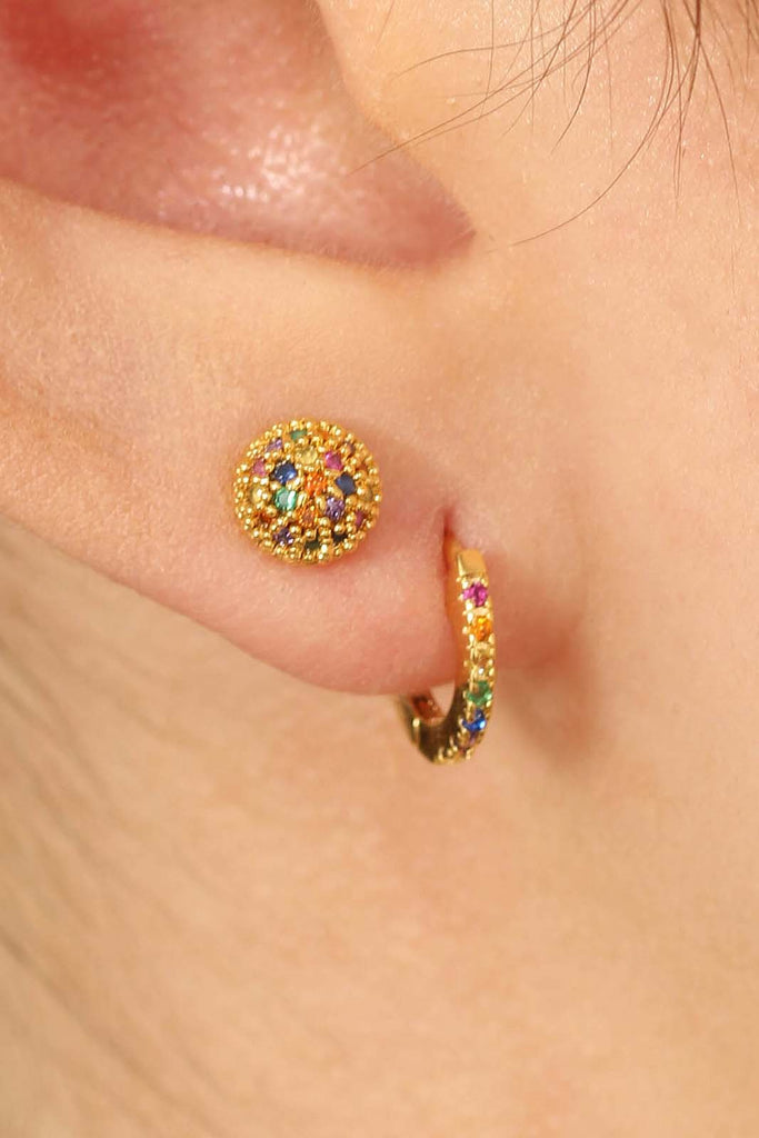 Gold rainbow stone ball stud earrings_3
