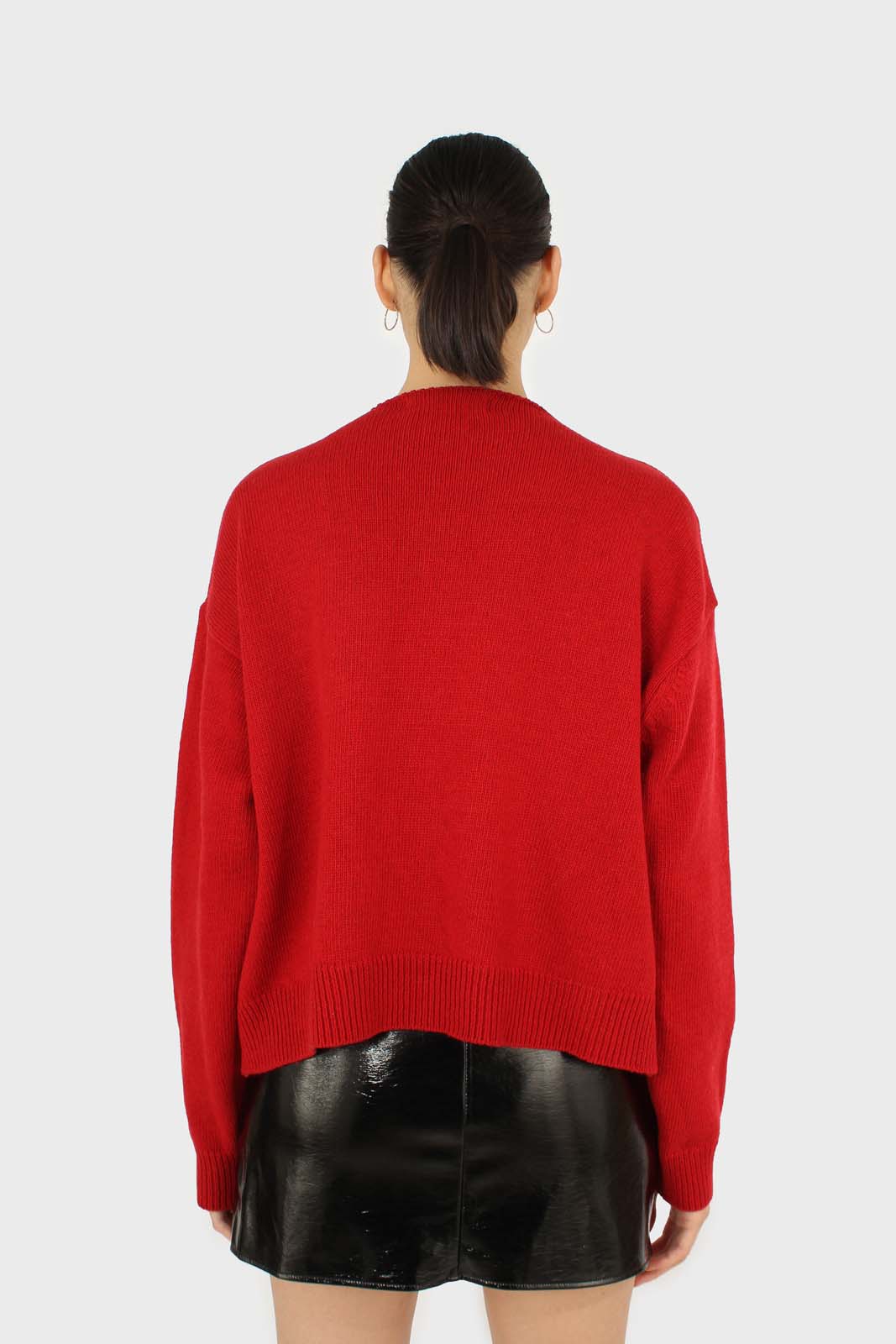 Red wool blend v-neck loose fit cardigan_6