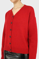Red wool blend v-neck loose fit cardigan_7