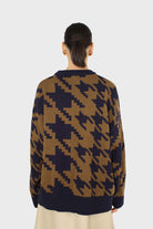 Navy and khaki houndstooth oversized jumper_3