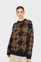 Navy and khaki houndstooth oversized jumper_6