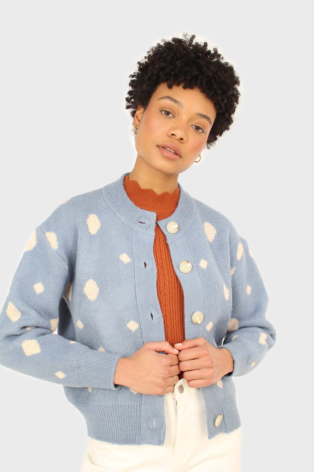 Blue and white dots cardigan_8