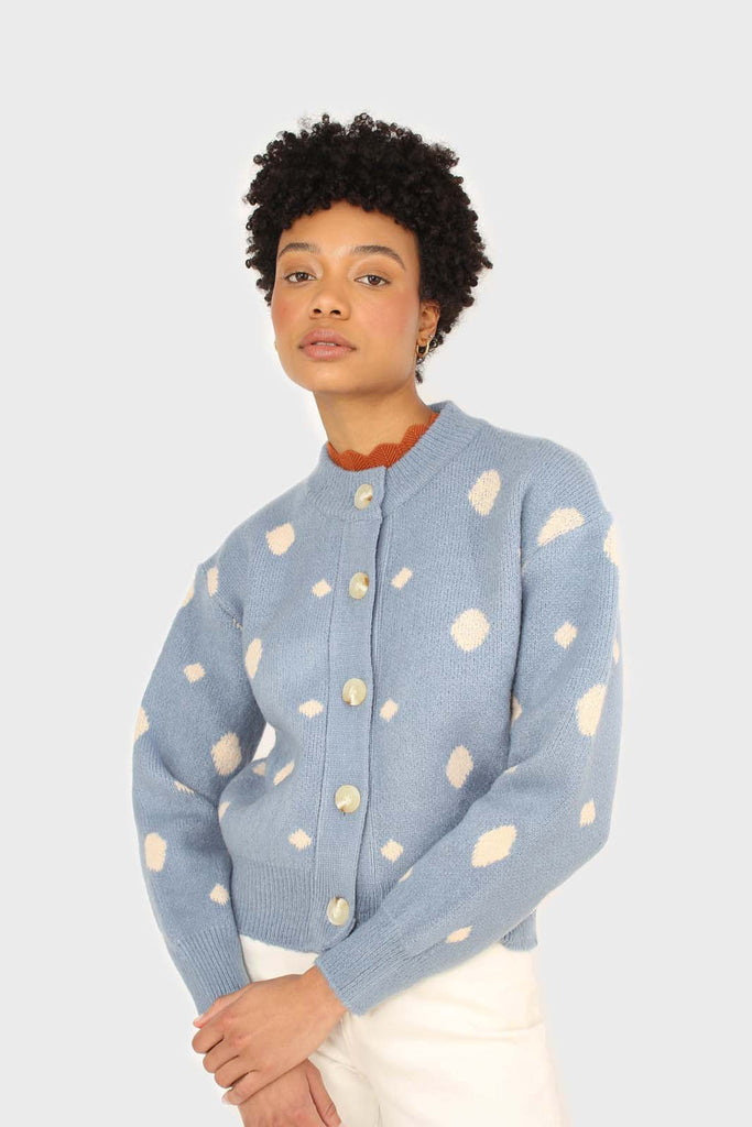 Blue and white dots cardigan_1