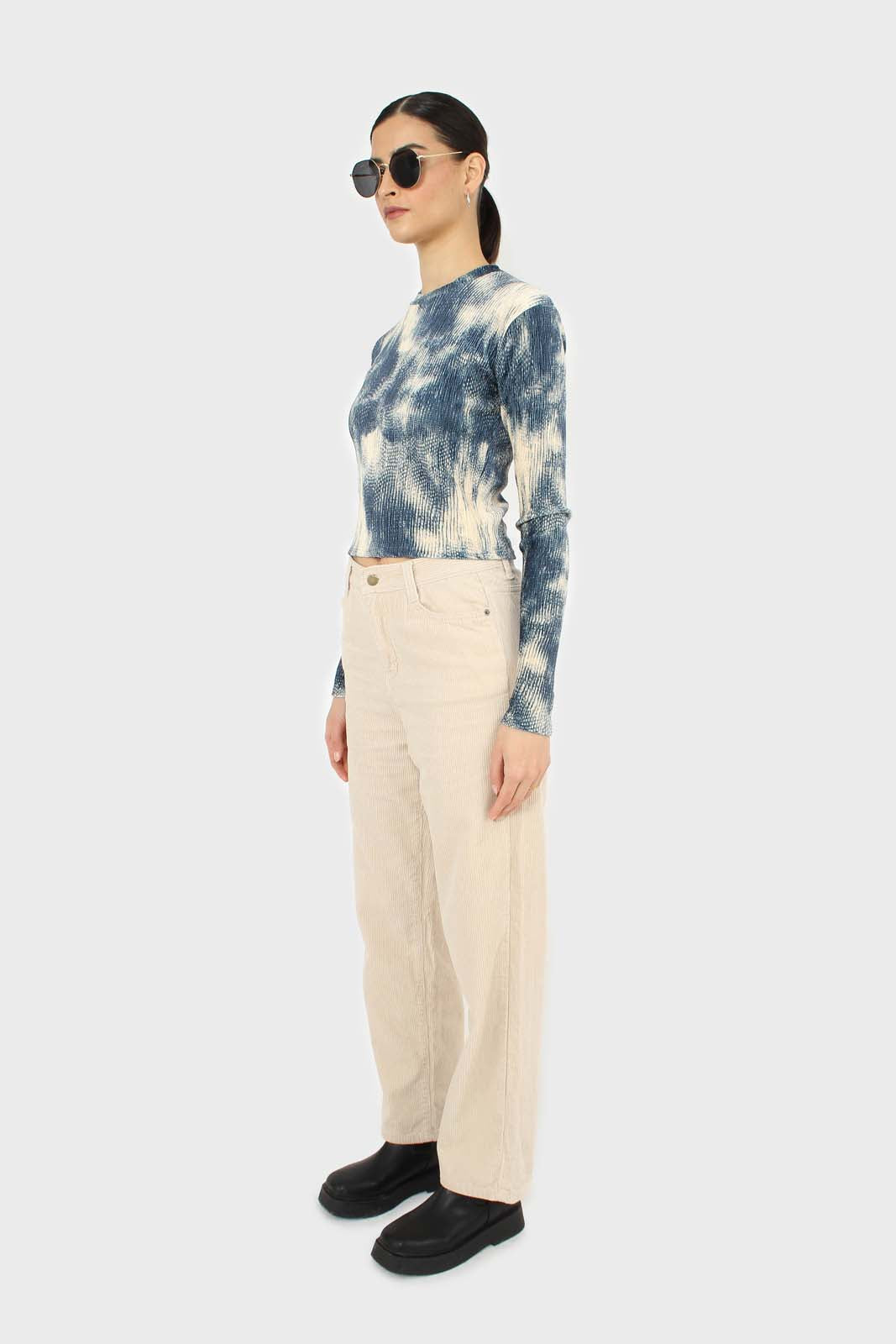 Teal tie dye print velvet cropped top_4