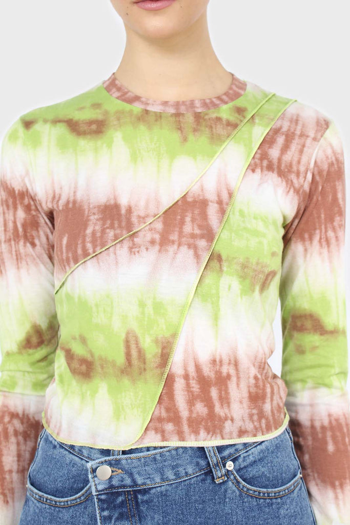 Green and brown tie dye cropped top_8