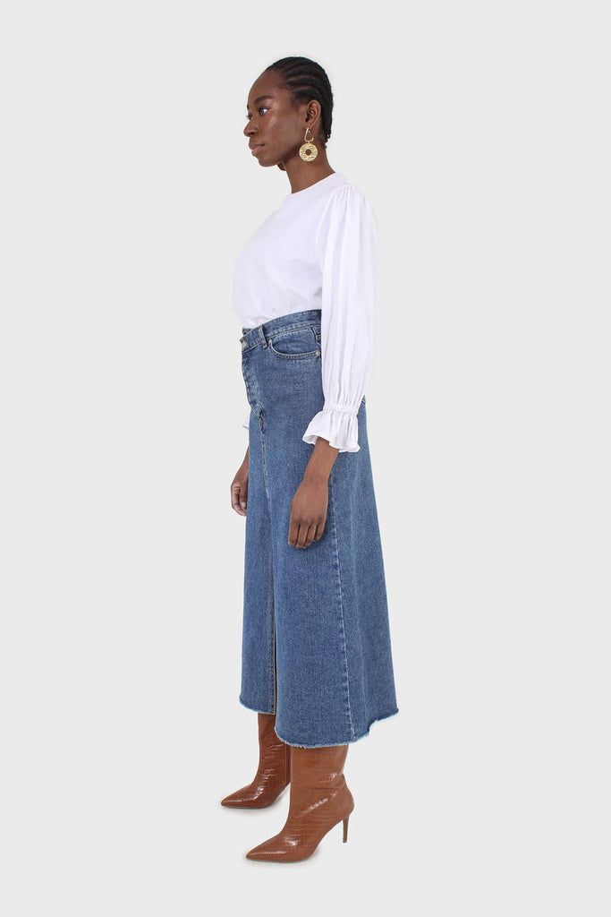 Mid blue denim front slit maxi skirt_18