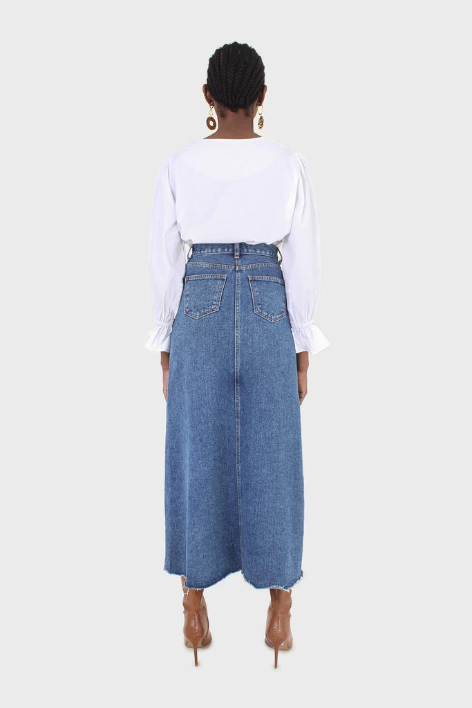 Mid blue denim front slit maxi skirt_10