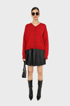 Black vegan leather large pleated mini skirt_4