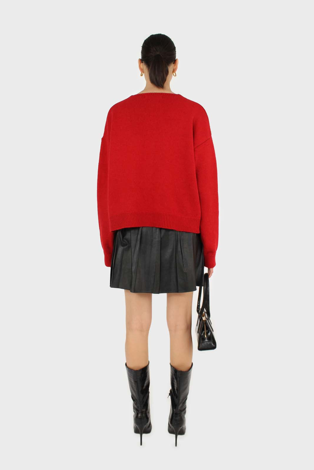 Black vegan leather large pleated mini skirt_5