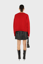 Black vegan leather large pleated mini skirt_5