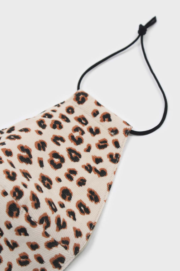Ivory leopard micro ribbed cotton mask_1