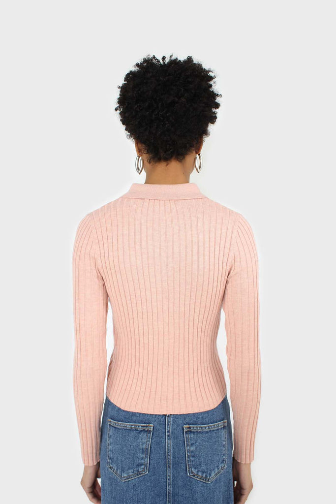Pink zip up fitted knit top_2