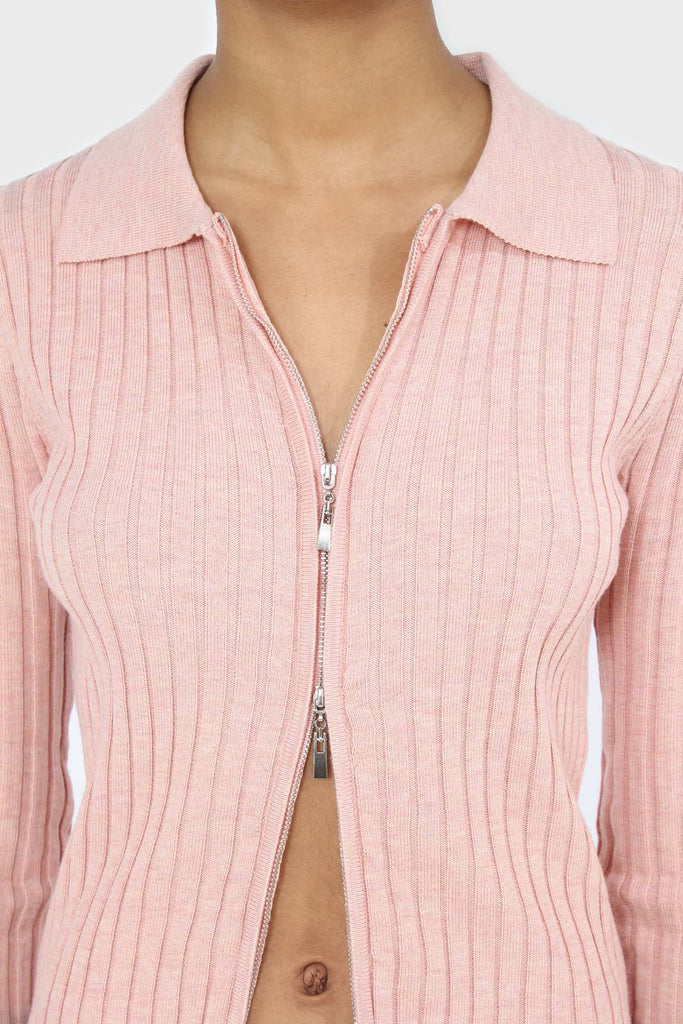 Pink zip up fitted knit top_9