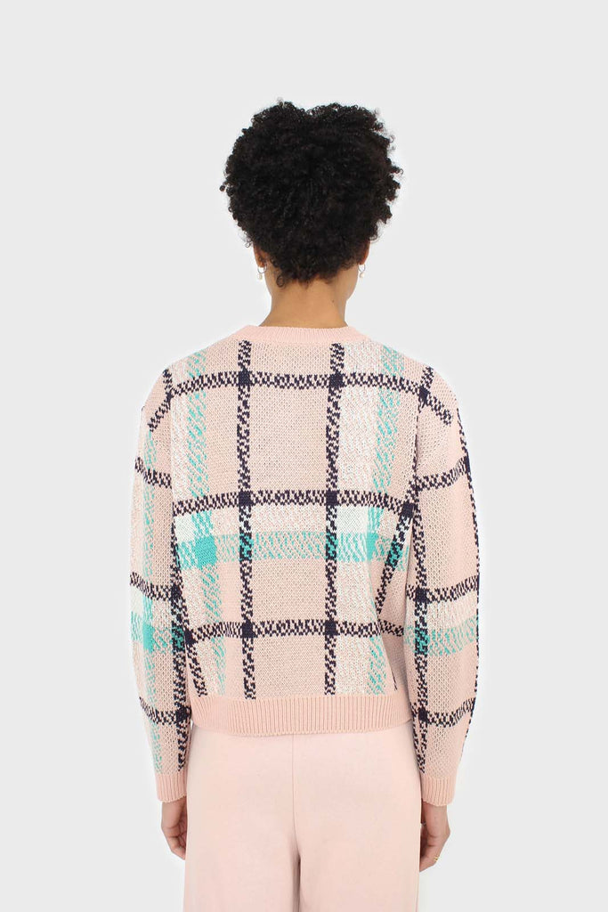 Baby pink and teal checked crew neck jumper_2