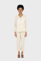 Ivory and pink floral pajama top and trousers set_1