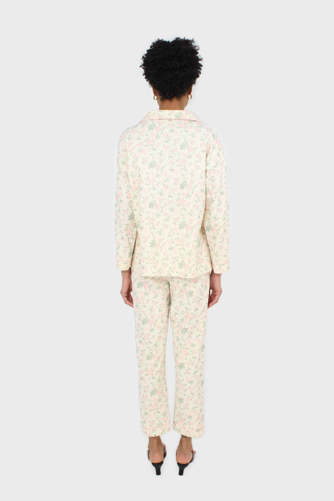 Ivory and pink floral pajama top and trousers set_3